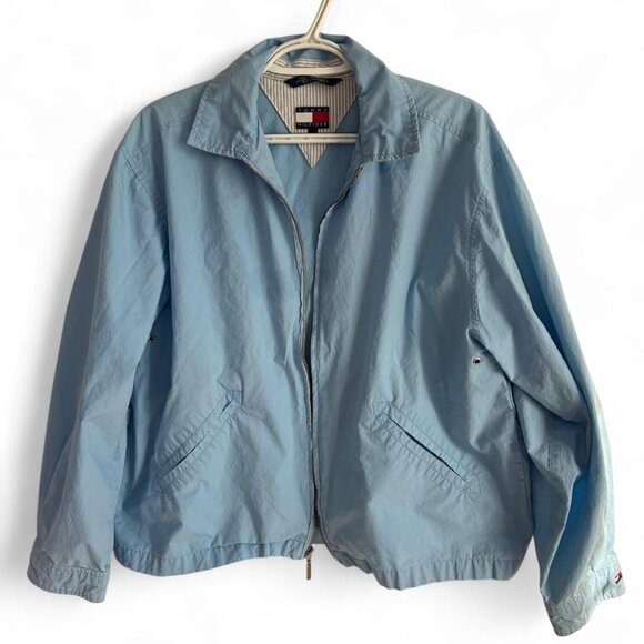 Vintage Tommy Hilfiger 100% Cotton Zip Blue Cotton Zip Up Jacket, Size Large - Picture 1 of 8